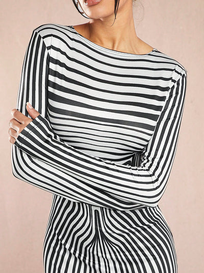 Chic Striped Mermaid Hem Bodycon Dress for Women