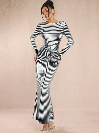 Chic Striped Mermaid Hem Bodycon Dress for Women