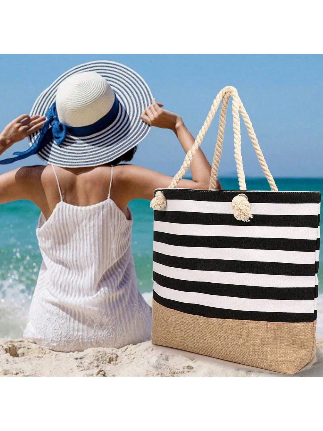 This Striped Shoulder Tote Bag is a versatile and stylish carryall that is perfect for both school and travel. With its chic striped design and shoulder straps, this bag is both functional and fashionable. The spacious interior allows for easy organization of all your essentials, while the durable material ensures long-lasting use.