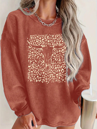 Leopard & Bull Head Print Sweatshirt: Cozy and Stylish!