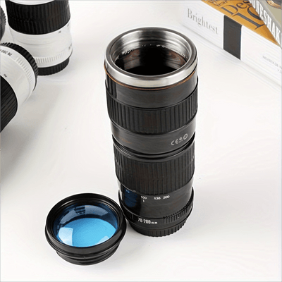 Stainless Steel Camera Lens Design Coffee Mug - Vacuum Insulated Travel Cup