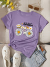 Chic Daisy Flower Letter Printed T-Shirt for Effortless Style