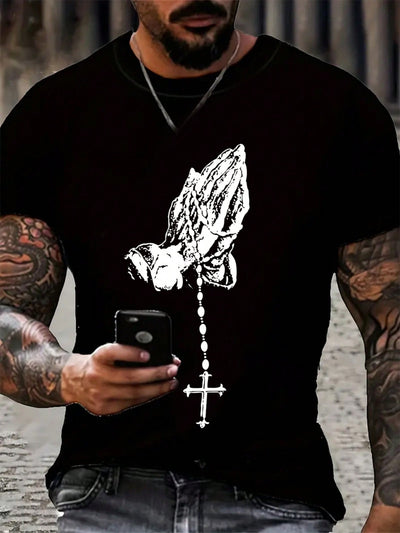 This men's Serenity Short Sleeve T-shirt is perfect for those seeking peace and comfort. The delicate hand gesture combined with the cross print creates a subtle yet powerful design. Made with high-quality materials, this shirt offers both style and comfort, making it an essential piece for any wardrobe.