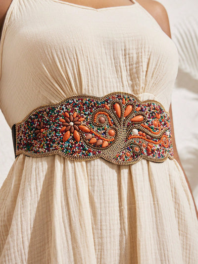 Bohemian Chic: Elegant Turquoise Floral Waist Belt for Effortless Style