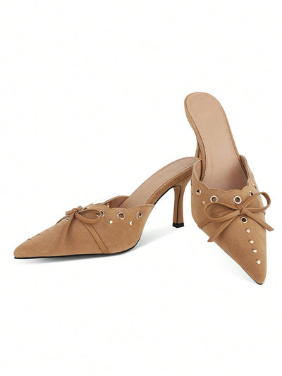Chic and Stylish High-Heeled Mules with Pointy Bow - Perfect for Weddings and Special Events