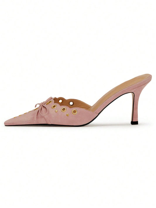 Chic and Stylish High-Heeled Mules with Pointy Bow - Perfect for Weddings and Special Events