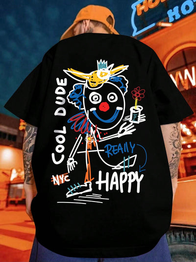 Fun and Quirky: Men's Clown and Letter Print T-Shirt