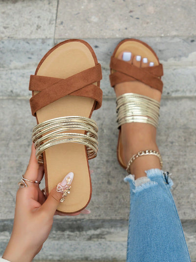 Roman Style Strappy Flip-Flops: Fashionable Flat Sandals for Women