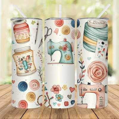 Stylish 20oz Stainless Steel Sewing Machine Painting Tumbler with Lid and Straw - Perfect for Summer and Winter Drinks on the Go! - Great Valentine's Day Gift Idea