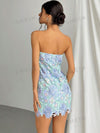 Lace Elegance: Strapless Embroidered Bodycon Mini Dress for Wedding Season & Date Nights