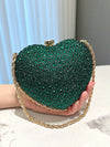 Chic Red Heart-Shaped Rhinestone Evening Clutch Bag with Metal Chain Strap - Perfect for Banquets, Weddings, and Formal Occasions