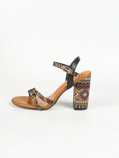 Vintage Chic: Comfortable Chunky Heel Ankle Strap Sandals in Brown