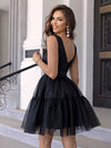 Sparkle and Shine: Contrast Sequin Ruffle Hem Mesh Dress