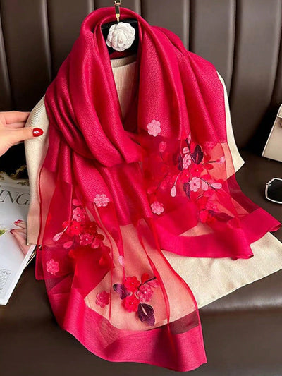 Chic Floral Embroidery Long Scarf - Versatile Accessory for Festivals, Parties, and Everyday Elegance