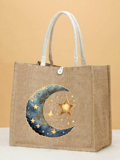Starry Linen Tote: Your Stylish Companion for Shopping and Gatherings