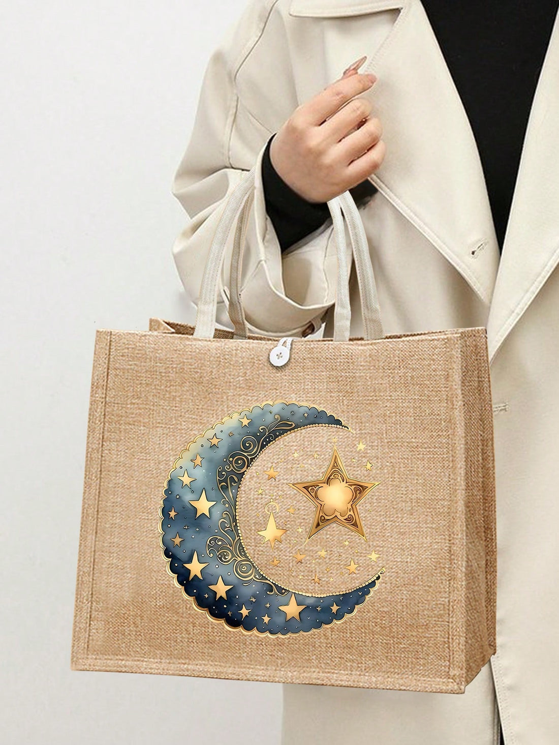 Starry Linen Tote: Your Stylish Companion for Shopping and Gatherings