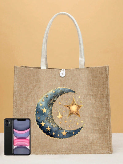 Starry Linen Tote: Your Stylish Companion for Shopping and Gatherings