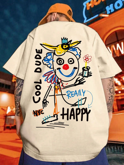 Fun and Quirky: Men's Clown and Letter Print T-Shirt