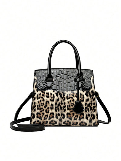 Stylish and Functional Snake Print Patchwork Handbag - Perfect for Business, Travel, and Parties