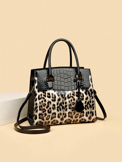 Stylish and Functional Snake Print Patchwork Handbag - Perfect for Business, Travel, and Parties