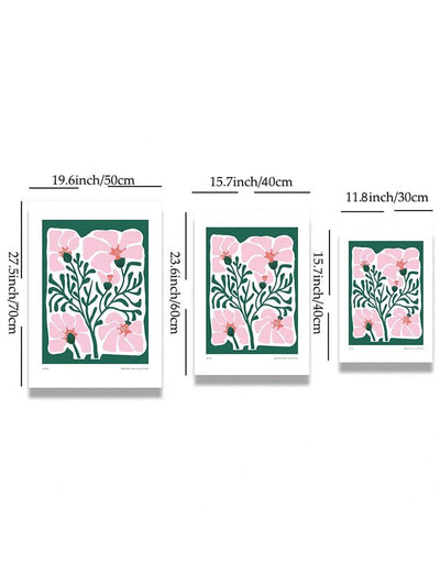 Vibrant Floral Wall Art Set - Modern Pink and Green Prints for Stylish Home Decor