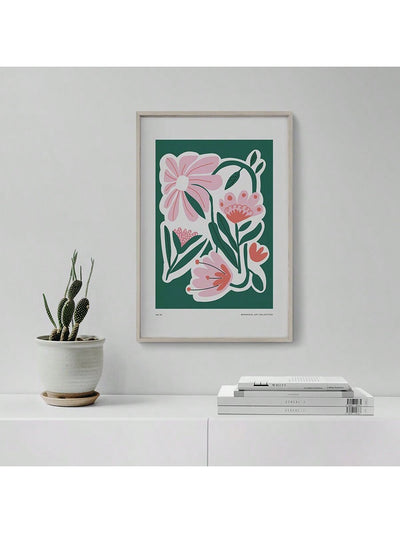 Vibrant Floral Wall Art Set - Modern Pink and Green Prints for Stylish Home Decor