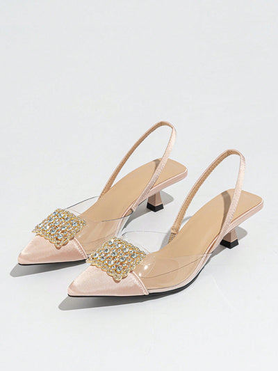 Sparkling Summer Style: Pointed Toe High Heel Shoes with Rhinestone Decoration in Light Pink