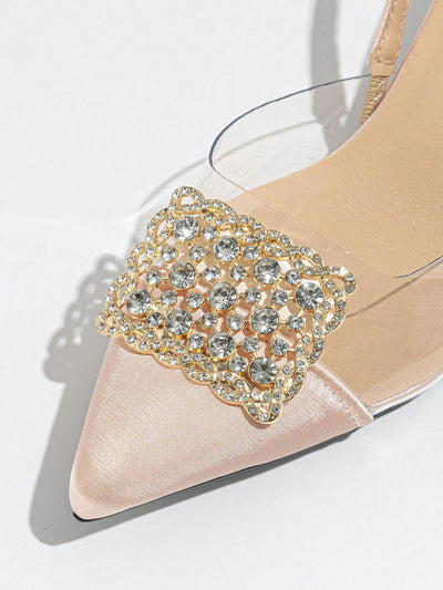 Sparkling Summer Style: Pointed Toe High Heel Shoes with Rhinestone Decoration in Light Pink