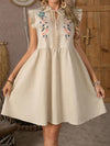 Floral Delight: Women's Embroidered Patchwork Lace Flutter Sleeve Dress