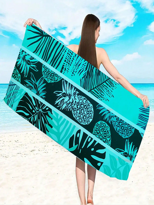 Make a statement at the beach with our Striped Tropical Plant Pineapple Beach Towel. Stay stylish and comfortable with its soft, absorbent cotton material. Perfect for drying off after a swim or laying out in the sun. Elevate your beach experience with this must-have accessory.