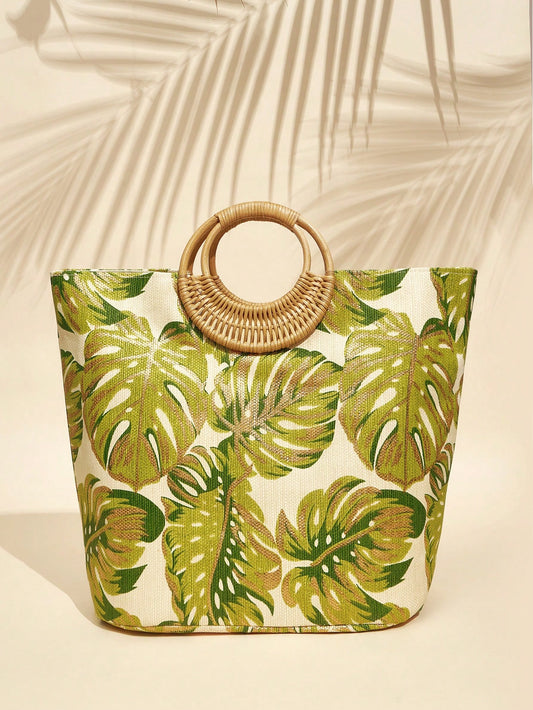 Chic Leaf Pattern Tote Bag for Your Fashionable Vacation