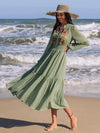 Bohemian Blossoms: High Collar Floral Print Lantern Sleeve Dress with Belt