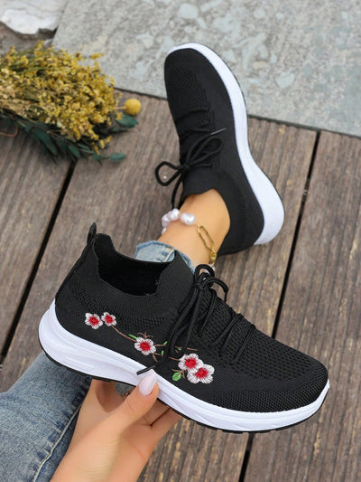 Fluttering Butterflies: Women's Knitted Tie-Up Running Shoes with Minimalist Style