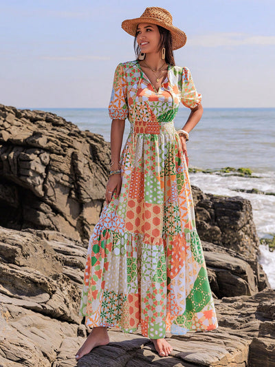 Bohemian Bliss: Floral Pattern Printed Women's Vacation Dress