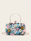 Elegant Rhinestone Floral Clip Top Box Bag – Perfect Evening Purse for Weddings, Prom, and Parties