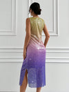 Radiant Ombre Elegance: Gradient Sparkle V-Neck Slim Fit Dress with Split Hem