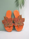 Summer New Arrival: French Retro Flat Flip Flops With Maple Leaf Print for Women