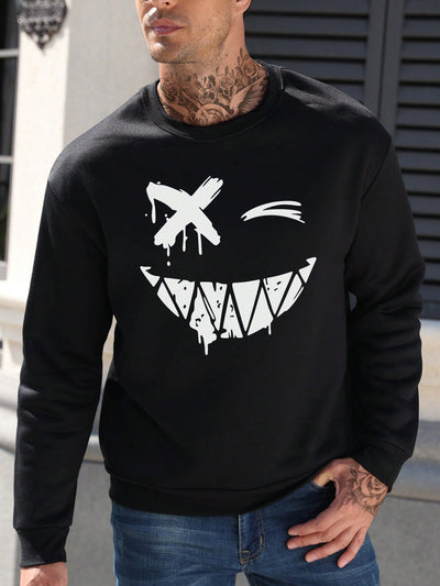 Men's Emoji Print Long Sleeve Sweatshirt - Stay Comfortable and Stylish!