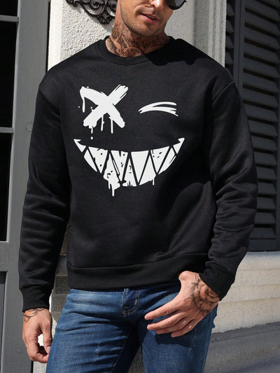 Men's Emoji Print Long Sleeve Sweatshirt - Stay Comfortable and Stylish!