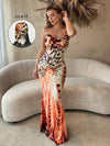 Be the star of the bachelorette party in this Leopard Print Spaghetti Strap Mermaid Dress. The unique leopard print and flattering mermaid silhouette will make you stand out in the crowd. Perfect for a fun and fashionable night out with the girls.