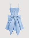 Chic Elegance: Solid Color Spaghetti Strap Dress with Back Bowknot Detail