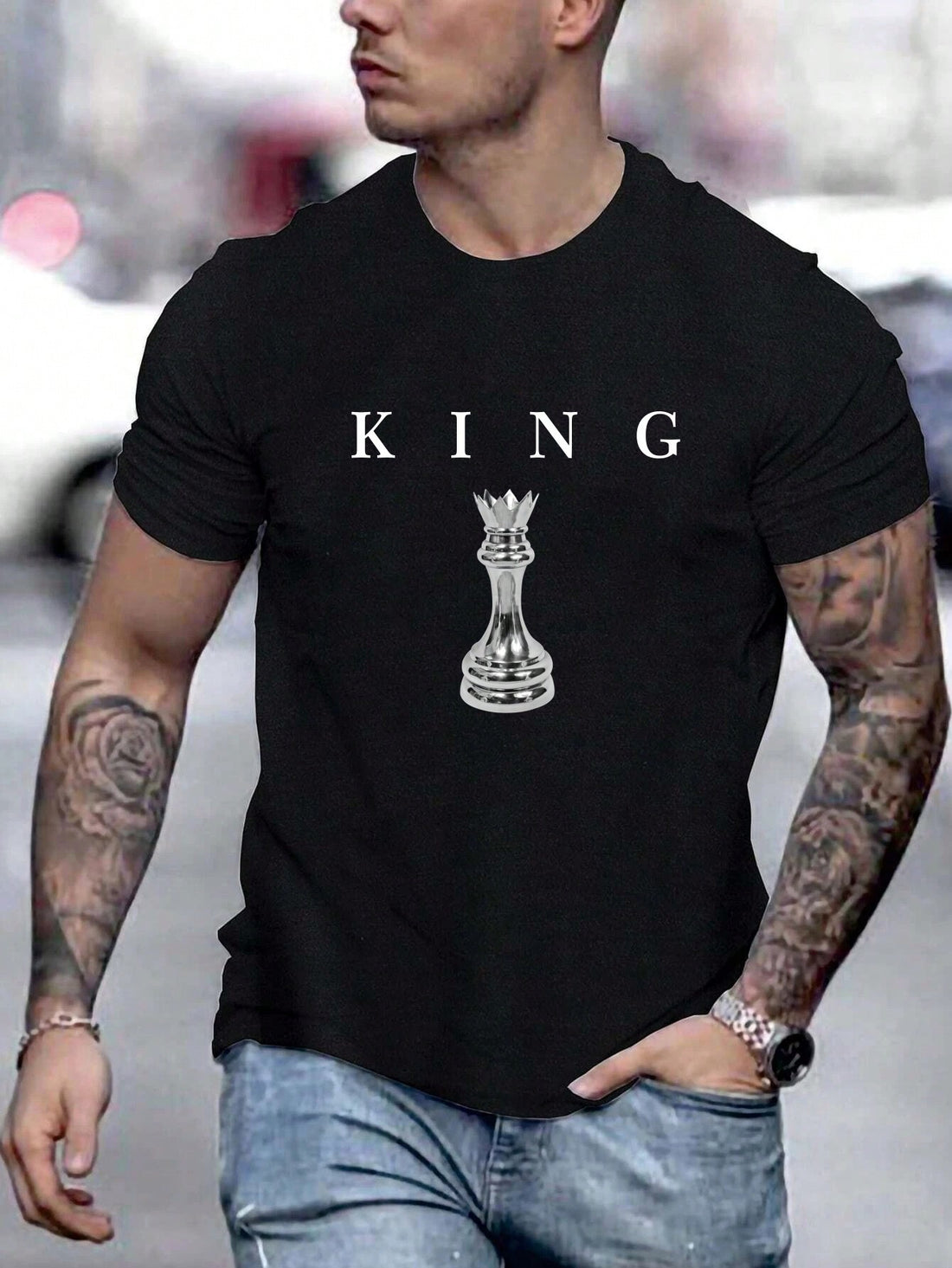 Be the king of your style game with our Trendy Men's Casual Chess Print T-Shirt! This round neck, short sleeve tee features a unique chess print that will surely make a statement. Stay comfortable and stylish on or off the board. Checkmate!