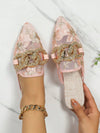 Chic Embroidered Mesh Flat Sandals with Statement Metal Buckle