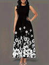 Blooming Elegance: Lady Floral Printed Dress with Slanted Pockets