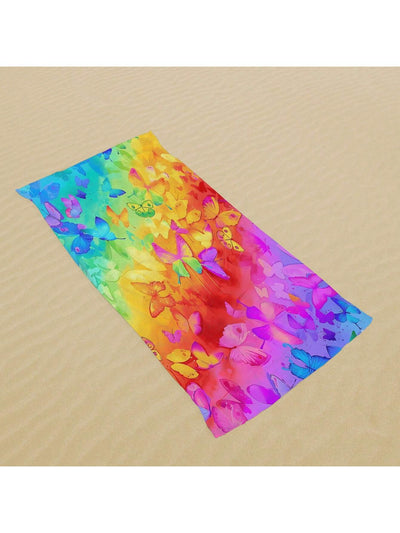 Colorful Butterfly Print Fiber Beach Towel: Soft, Absorbent, and Sun Protective