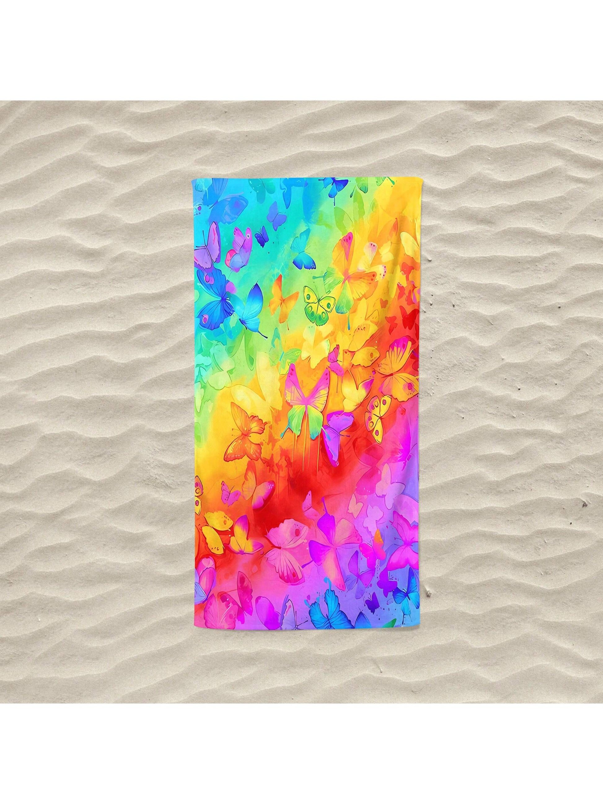 This Colorful Butterfly Print Fiber <a href="https://canaryhouze.com/collections/towels?sort_by=created-descending" target="_blank" rel="noopener">Beach Towel</a> is the perfect choice for a day at the beach. Made with soft and absorbent fibers, it not only feels great against the skin, but also provides protection from the sun's harmful rays. The colorful butterfly print adds a fun and vibrant touch. Enjoy your beach day with this must-have towel.