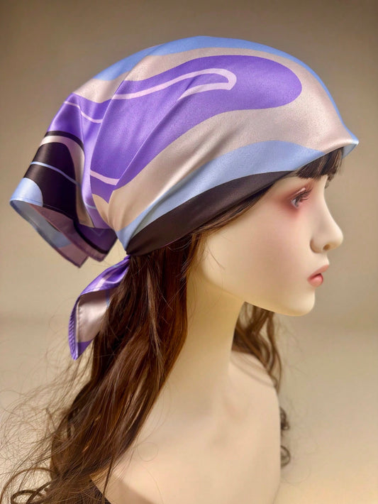 Wave Purple Satin Head Scarf - Women's Stylish Hair Accessory