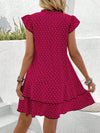 Geometric Summer Chic: Women's Tie Collar Ruffle Hem Dress