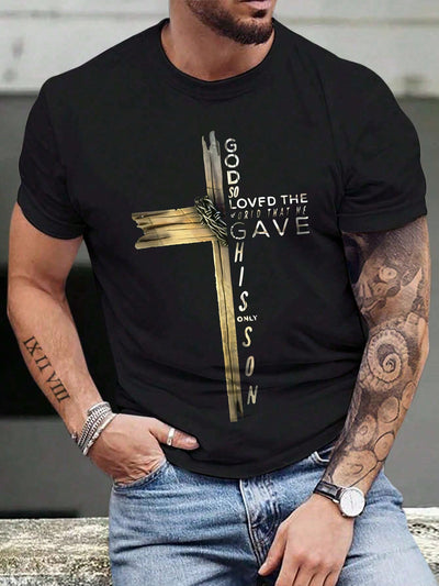 Men's Letters and Cross Print T-Shirt: A Stylish Statement Piece