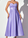 Enchanting Lavender Spaghetti Strap Evening Gown with Glittering Floral Accents